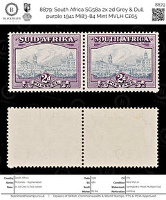 8879: South Africa SG58a 2x 2d Grey & Dull purple 1941 Mi83-84 Mint MVLH C£65, view 1