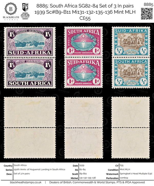 8885: South Africa SG82-84 Set of 3 In pairs 1939 Sc#B9-B11 Mi131-132-135-136 Mint MLH C£55