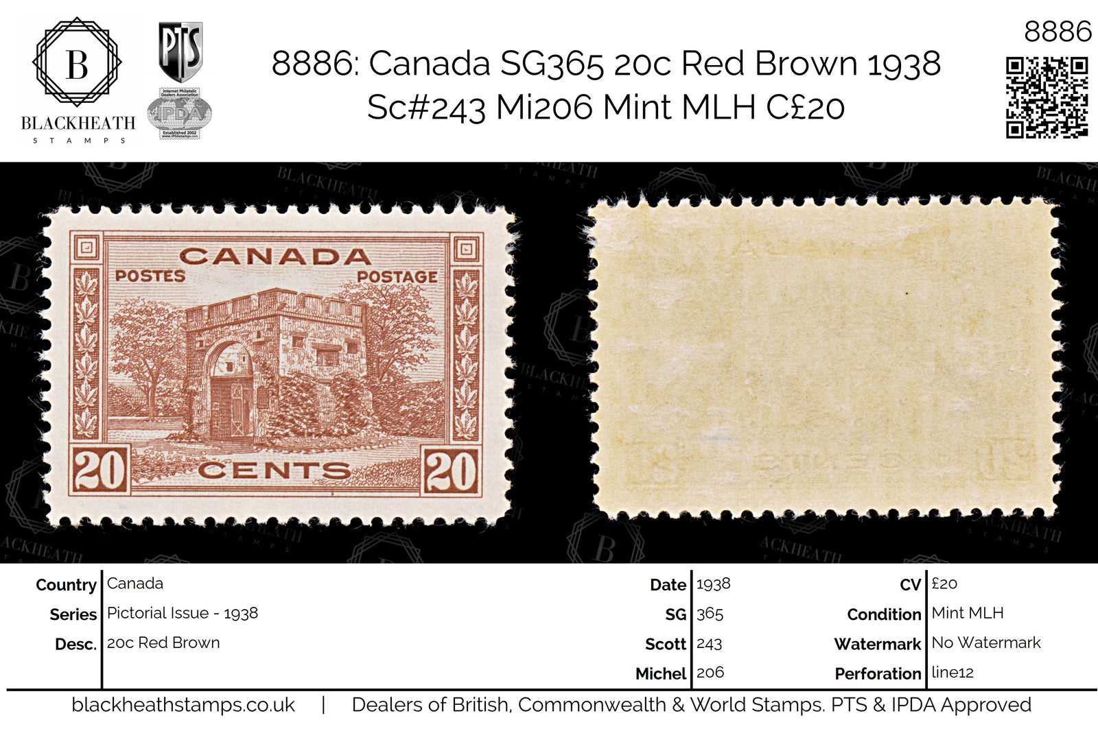 8886: Canada SG365 20c Red Brown 1938 Sc#243 Mi206 Mint MLH C£20