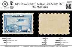 8887: Canada SG371 6c Blue 1938 Sc#C6 Mi211 Mint MLH C£20, view 1