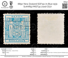8892: New Zealand SGF151 7s Blue 1931 Sc#AR52 MiST34 Used C£27, view 1