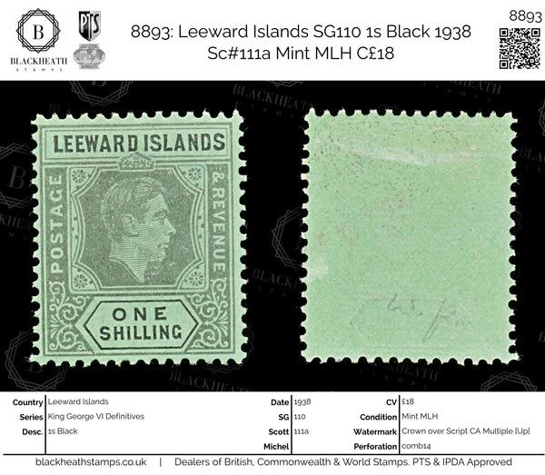 8893: Leeward Islands SG110 1s Black 1938 Sc#111a Mint MLH C£18