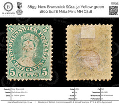 8895: New Brunswick SG14 5c Yellow green 1860 Sc#8 Mi6a Mint MH C£18, view 1