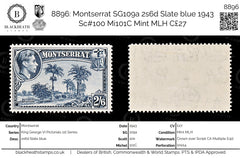 8896: Montserrat SG109a 2s6d Slate blue 1943 Sc#100 Mi101C Mint MLH C£27, view 1