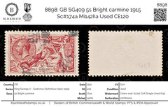 8898: GB SG409 5s Bright carmine 1915 Sc#174a Mi142IIa Used C£120, view 1