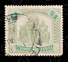 8900: Malaya SG48 $1 Green & Light green 1904 Sc#34 Mi35 Used C£65, view 3