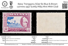 8904: Trengganu SG97 $1 Blue & Brown carmine 1957 Sc#83 Mi84 Mint MNH C£18, view 1