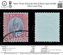 8907: Perak SG119 $1 Red & Black 1940 Sc#96 Mi72 Used C£45, view 1