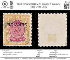 8909: India SGO118w 2R Orange & Carmine 1930 Used C£25, view 1