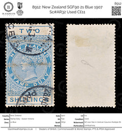 8912: New Zealand SGF90 2s Blue 1907 Sc#AR32 Used C£11, view 1
