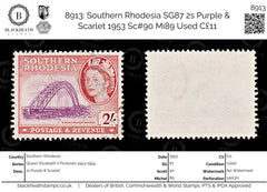 8913: Southern Rhodesia SG87 2s Purple & Scarlet 1953 Sc#90 Mi89 Used C£11, view 1