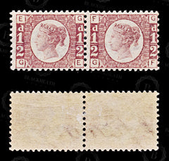 8914: GB SG49PL14 ½d Rose. Pl. 14. Pair 1877 Sc#58PL14 Mi36Pl.14 Mint MVLH C£220, view 2