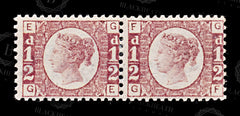 8914: GB SG49PL14 ½d Rose. Pl. 14. Pair 1877 Sc#58PL14 Mi36Pl.14 Mint MVLH C£220, view 3