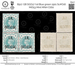 8917: GB SGO17 ½d Blue green 1901 Sc#O16 MiD53 Mint MNH C£60, view 1