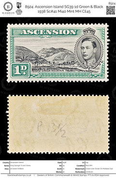 8924: Ascension Island SG39 1d Green & Black 1938 Sc#41 Mi40 Mint MH C£45, view 1