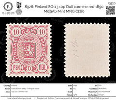 8926: Finland SG113 10p Dull carmine red 1890 Mi29Ab Mint MNG C£60, view 1
