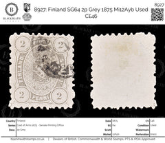 8927: Finland SG64 2p Grey 1875 Mi12Ayb Used C£46, view 1