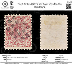 8928: Finland SG79 32p Rose 1875 Mi18Ay Used C£32, view 1