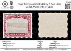 8949: Dominica SG28 1d Grey &  Red 1906 Sc#26 Mi22 Mint MH C£18, view 1