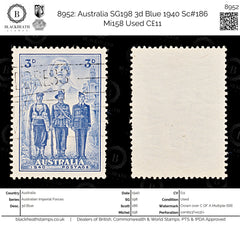 8952: Australia SG198 3d Blue 1940 Sc#186 Mi158 Used C£11, view 1