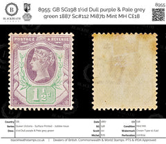 8955: GB SG198 1½d Dull purple & Pale grey green 1887 Sc#112 Mi87b Mint MH C£18, view 1