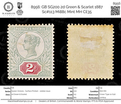 8956: GB SG200 2d Green &  Scarlet 1887 Sc#113 Mi88c Mint MH C£35, view 1