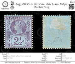 8957: GB SG201 2½d Violet 1887 Sc#114 Mi89b Mint MH C£25, view 1