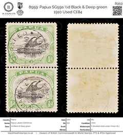 8959: Papua SG59a ½d Black &  Deep green 1910 Used C£84, view 1