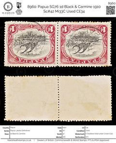 8960: Papua SG76 1d Black &  Carmine 1910 Sc#42 Mi33C Used C£34, view 1
