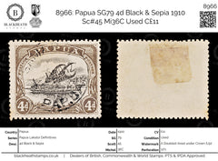 8966: Papua SG79 4d Black &  Sepia 1910 Sc#45 Mi36C Used C£11, view 1