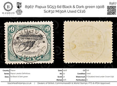 8967: Papua SG53 6d Black &  Dark green 1908 Sc#32 Mi30A Used C£16, view 1