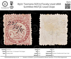 8972: Tasmania SGF23 Fiscally Used 1868 Sc#AR20 MiST3C Used C£190, view 1