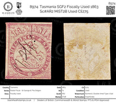 8974: Tasmania SGF2 Fiscally Used 1863 Sc#AR2 MiST2B Used C£275, view 1