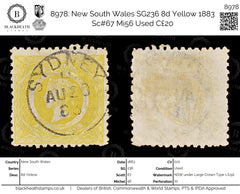 8978: New South Wales SG236 8d Yellow 1883 Sc#67 Mi56 Used C£20, view 1