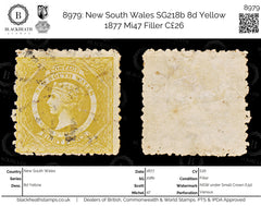 8979: New South Wales SG218b 8d Yellow 1877 Mi47 Filler C£26, view 1