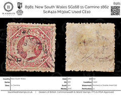 8981: New South Wales SG168 1s Carmine 1862 Sc#42a Mi30aC Used C£10, view 1