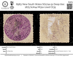 8983: New South Wales SG174a 5s Deep lilac 1875 Sc#44 Mi31a Used C£35, view 1