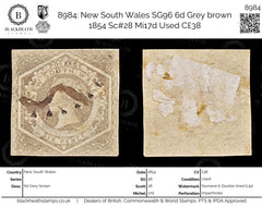 8984: New South Wales SG96 6d Grey brown 1854 Sc#28 Mi17d Used C£38, view 1