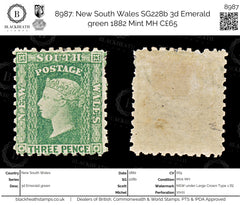8987: New South Wales SG228b 3d Emerald green 1882 Mint MH C£65, view 1