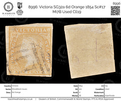 8996: Victoria SG32a 6d Orange 1854 Sc#17 Mi7B Used C£19, view 1