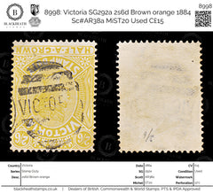 8998: Victoria SG292a 2s6d Brown orange 1884 Sc#AR38a MiST20 Used C£15, view 1