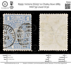 8999: Victoria SG257 1s Chalky blue 1885 MiST39 Used C£30, view 1