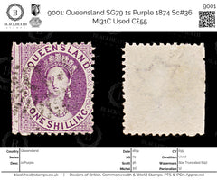 9001: Queensland SG79 1s Purple 1874 Sc#36 Mi31C Used C£55, view 1