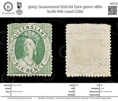 9003: Queensland SG6 6d Dark green 1860 Sc#6 Mi6 Used C£80, view 1