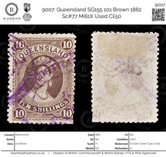 9007: Queensland SG155 10s Brown 1882 Sc#77 Mi61X Used C£50, view 1