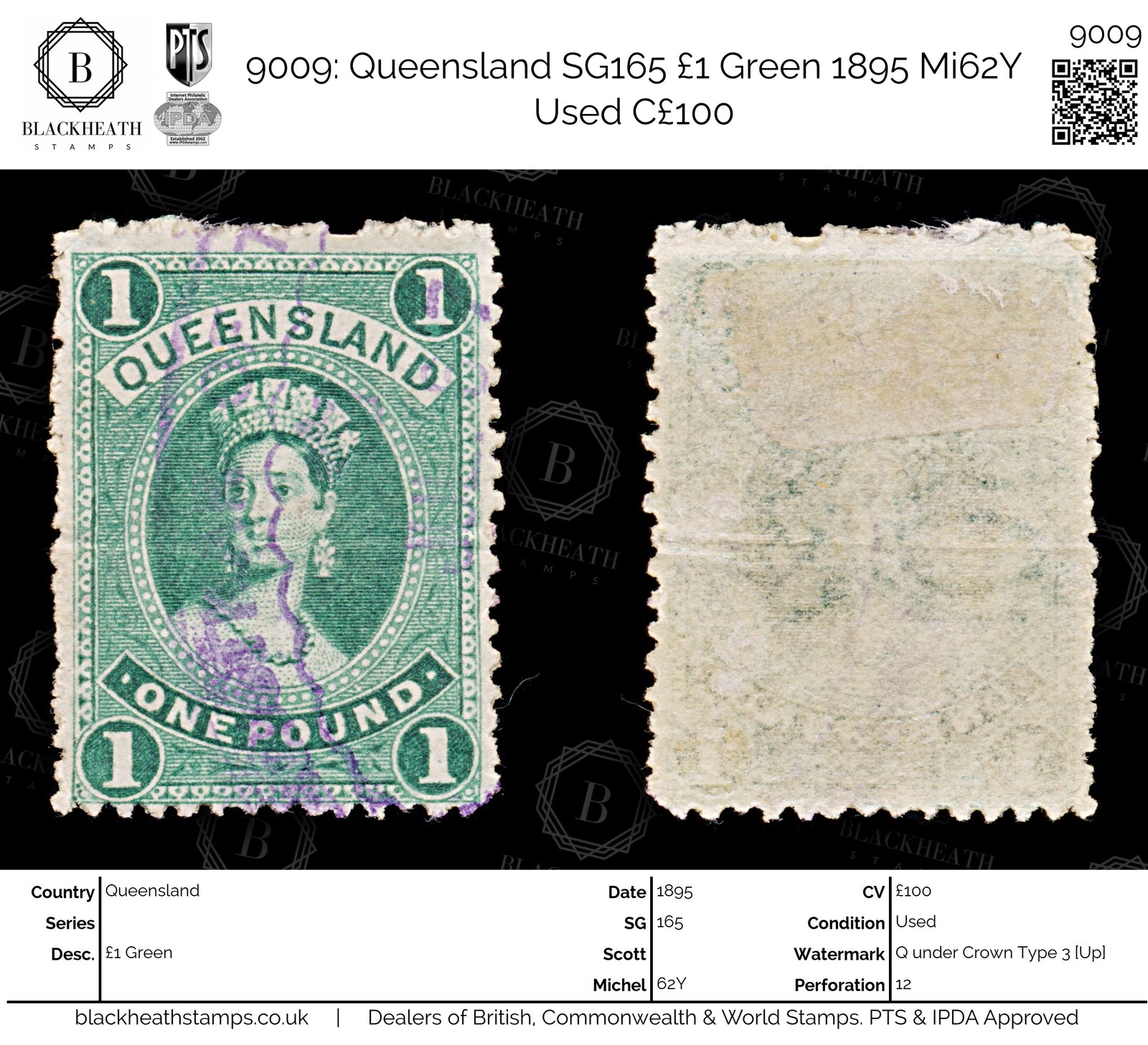9009: Queensland SG165 £1 Green 1895 Mi62Y Used C£100