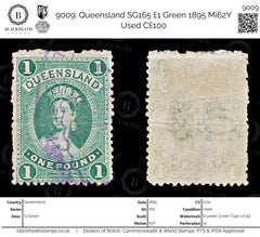 9009: Queensland SG165 £1 Green 1895 Mi62Y Used C£100, view 1