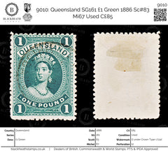 9010: Queensland SG161 £1 Green 1886 Sc#83 Mi67 Used C£85, view 1