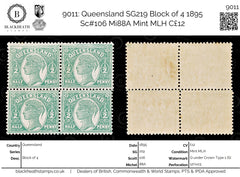 9011: Queensland SG219 Block of 4 1895 Sc#106 Mi88A Mint MLH C£12, view 1