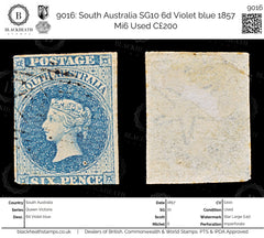 9016: South Australia SG10 6d Violet blue 1857 Mi6 Used C£200, view 1